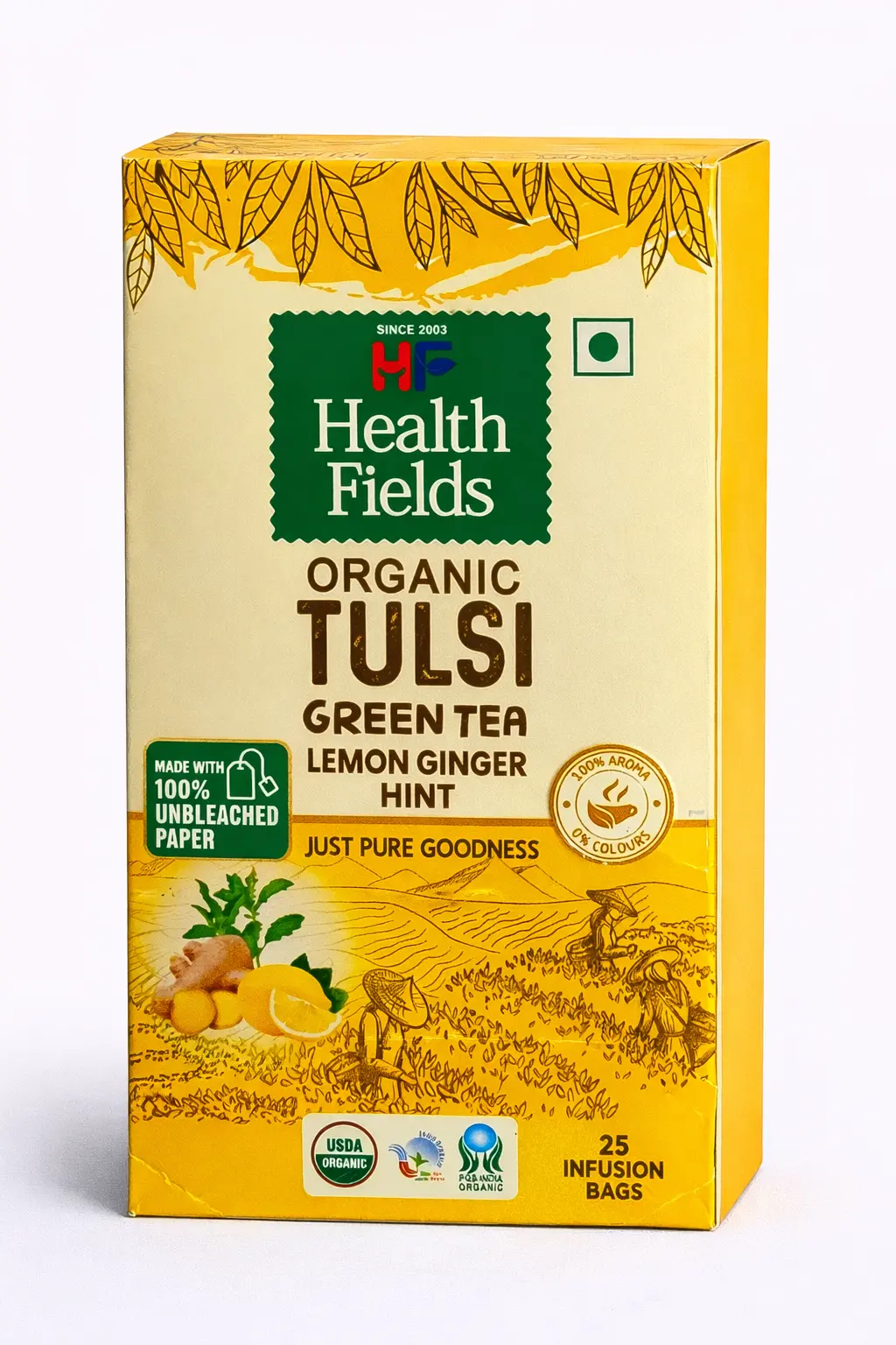 Health Fields Organic Tulsi Green Tea (Lemon Ginger) 25 Tea Bags