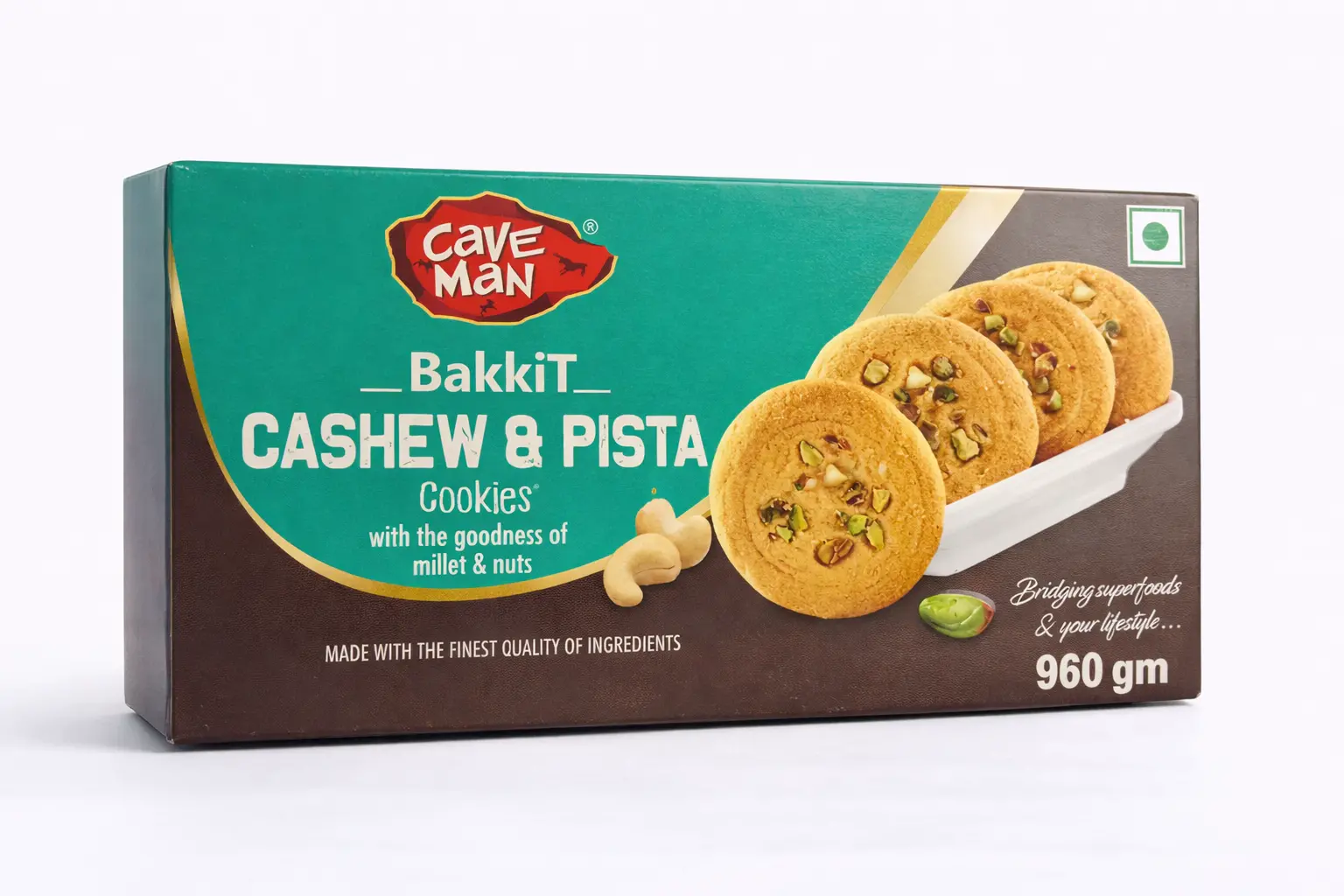 Caveman BakkIT Cashew & Pista Cookies 60 gm (Rs. 45)