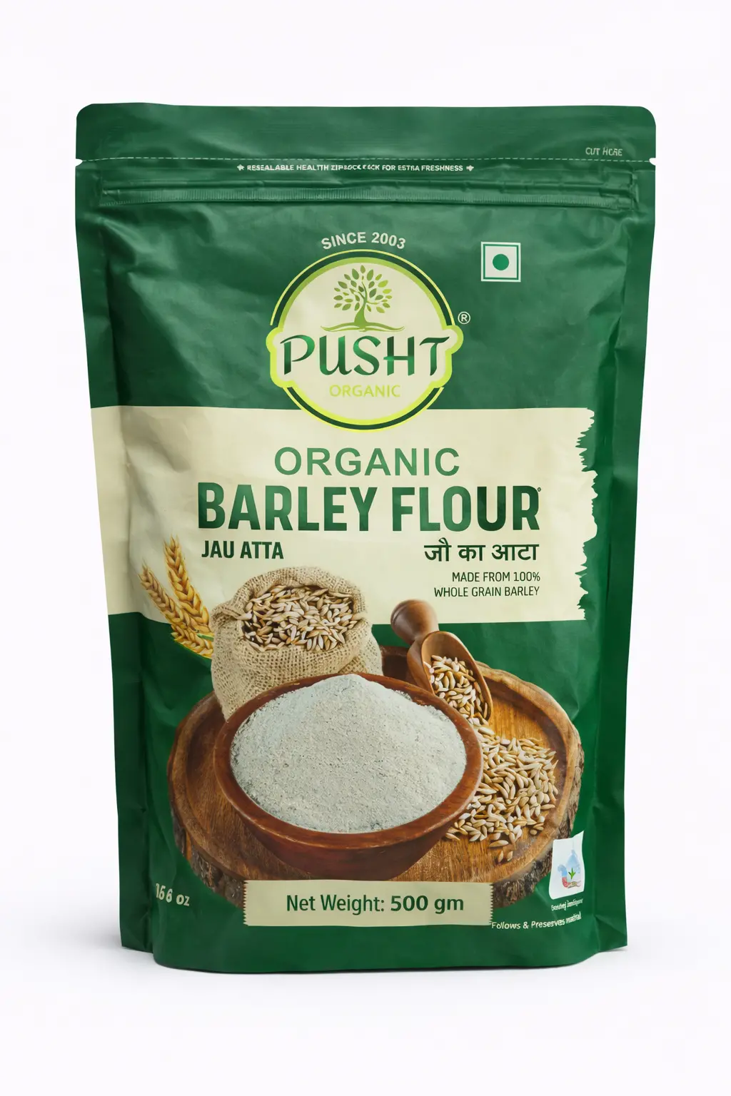 Pusht Organic Barley Flour (Jau Atta) - 500 gm