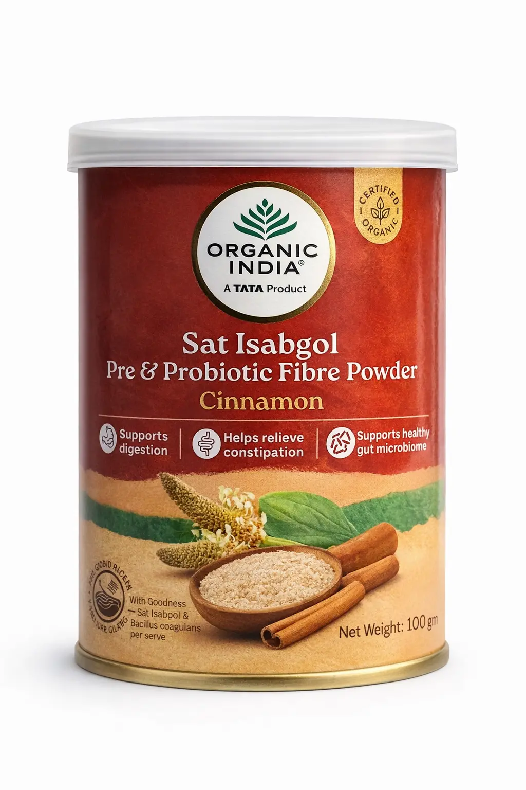 Organic India Sat Isabgol Powder 100 gm (Psyllium Husk Powder)