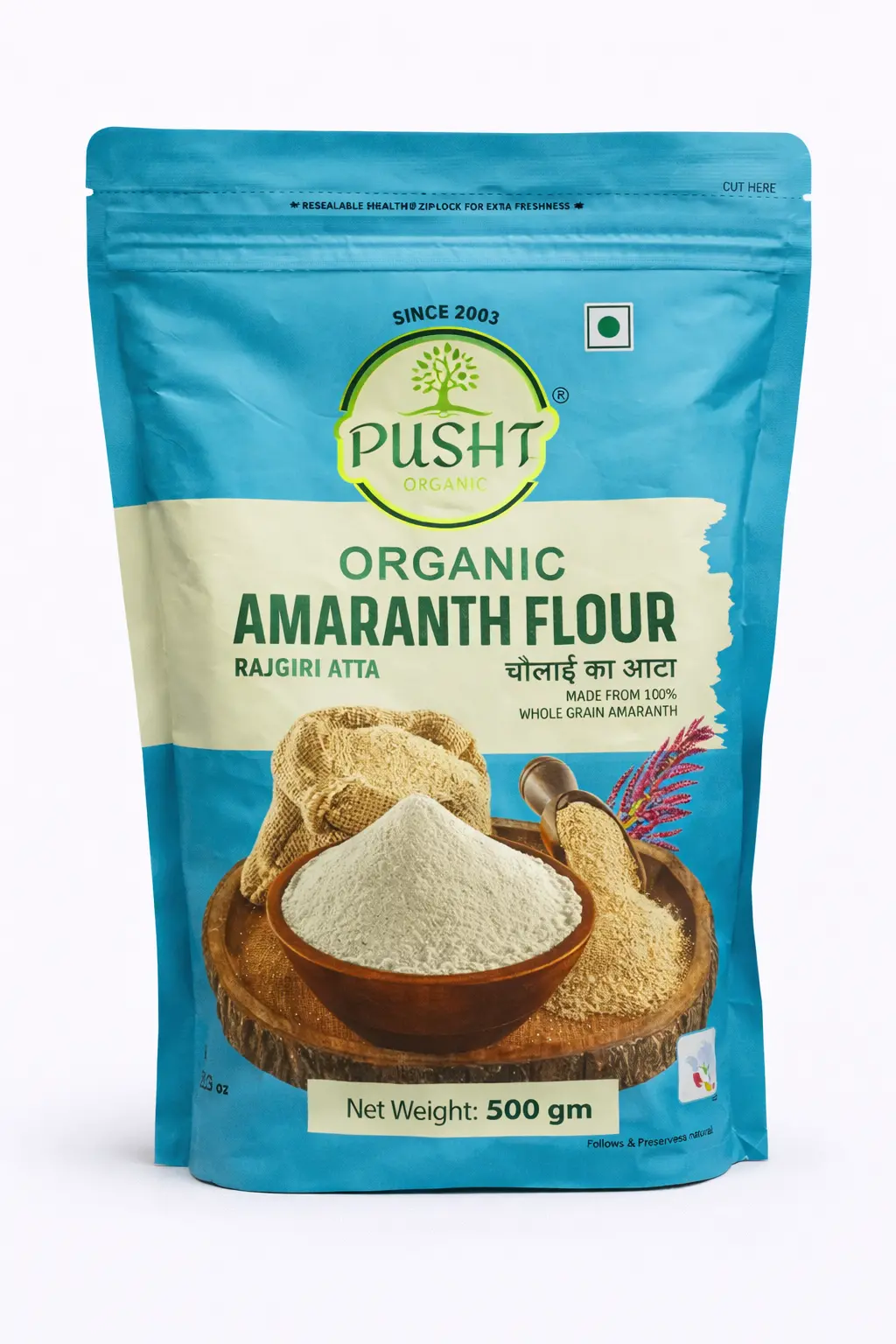 Pusht Organic Amaranth Flour (Rajgiri Atta) - 500 gm