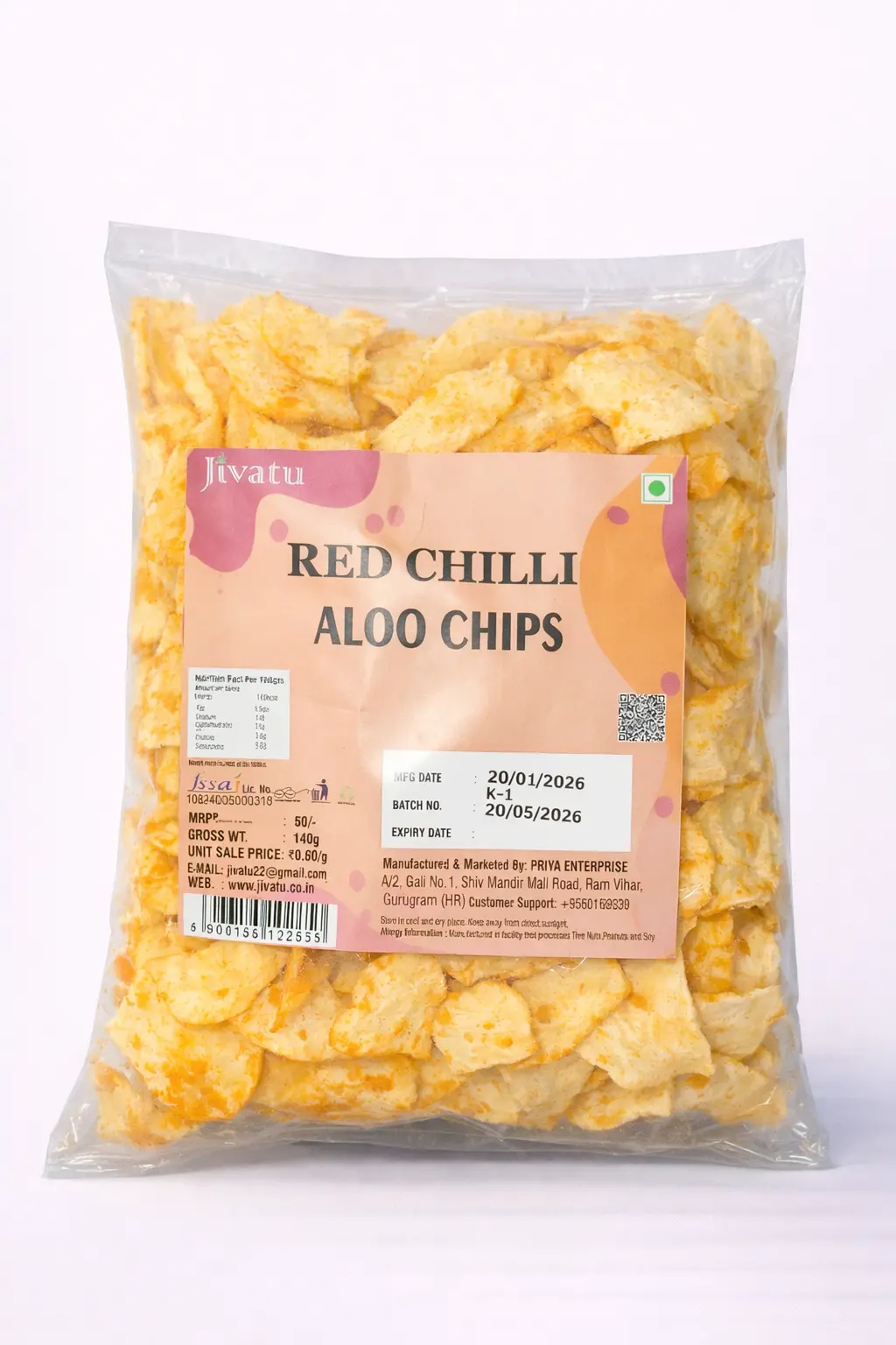 Jivatu Red Chilli Aloo Chips 140 gm
